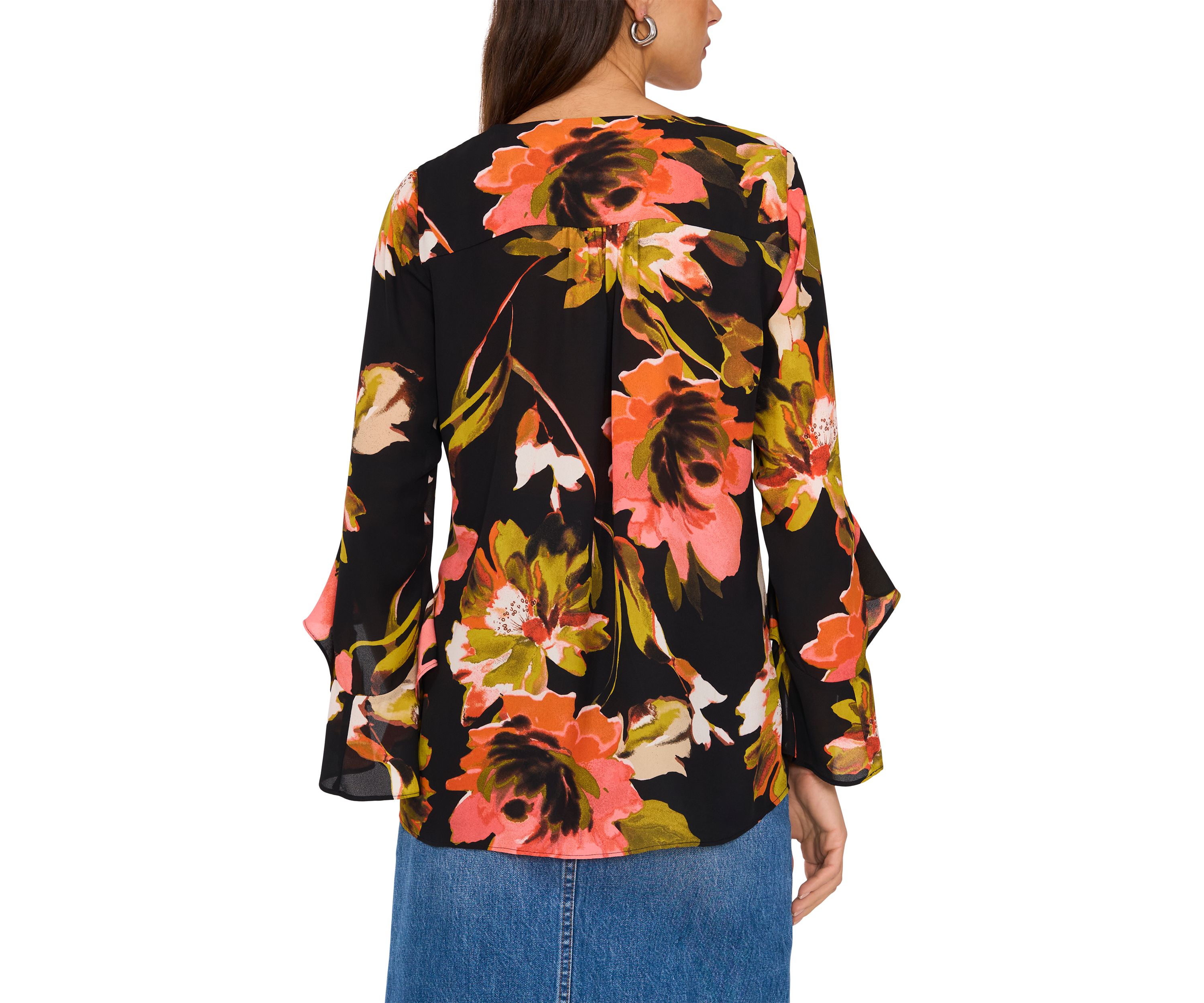 Womens 3/4 Ruffle Sleeve V-Neck Blouse