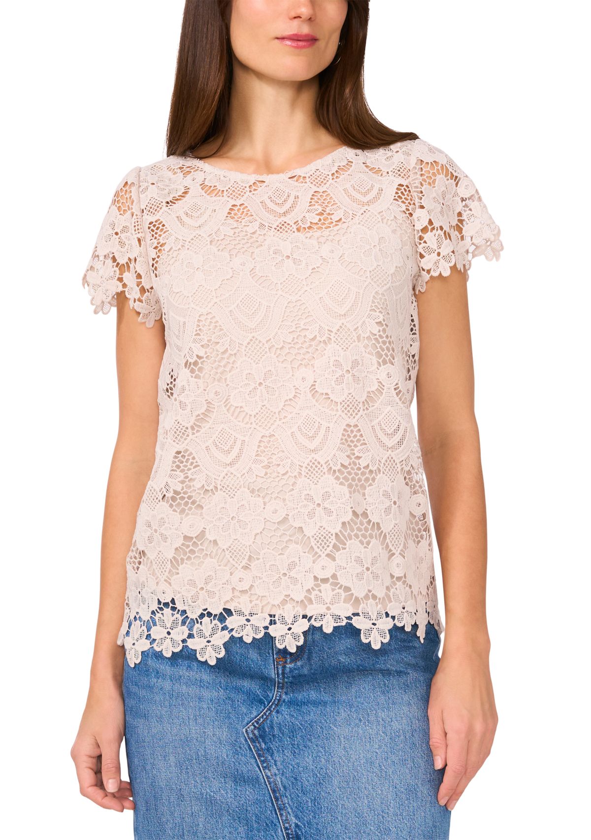 Womens Short Sleeve Lace Blouse
