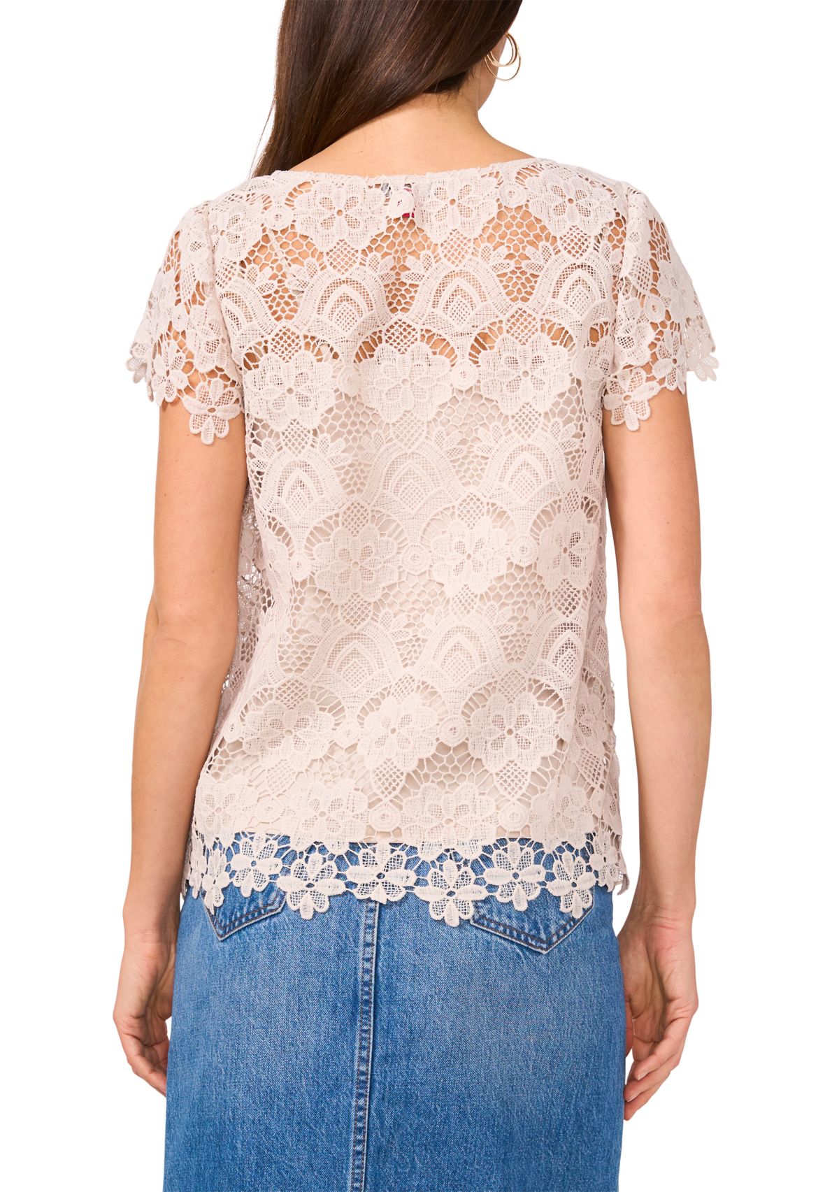 Womens Short Sleeve Lace Blouse