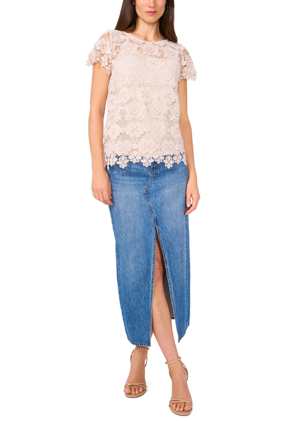 Womens Short Sleeve Lace Blouse