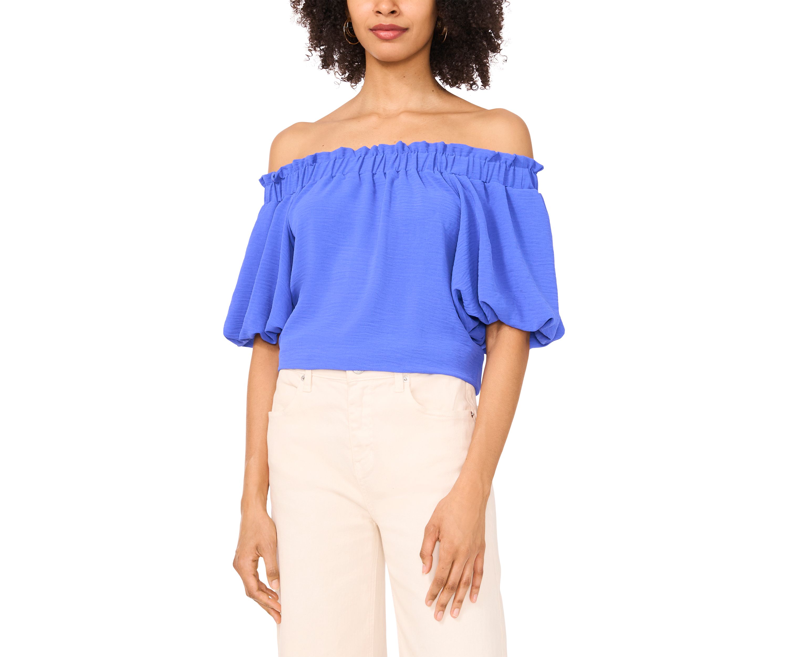 Womens Short Sleeve Off the Shoulder Bungee Blouse
