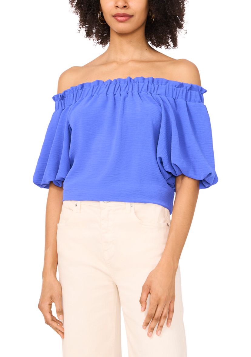 Womens Short Sleeve Off the Shoulder Bungee Blouse