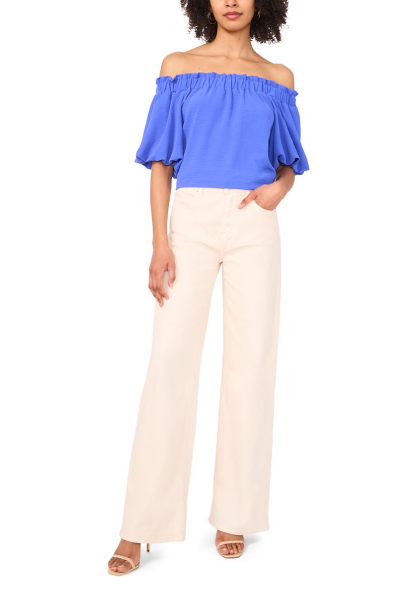 Womens Short Sleeve Off the Shoulder Bungee Blouse