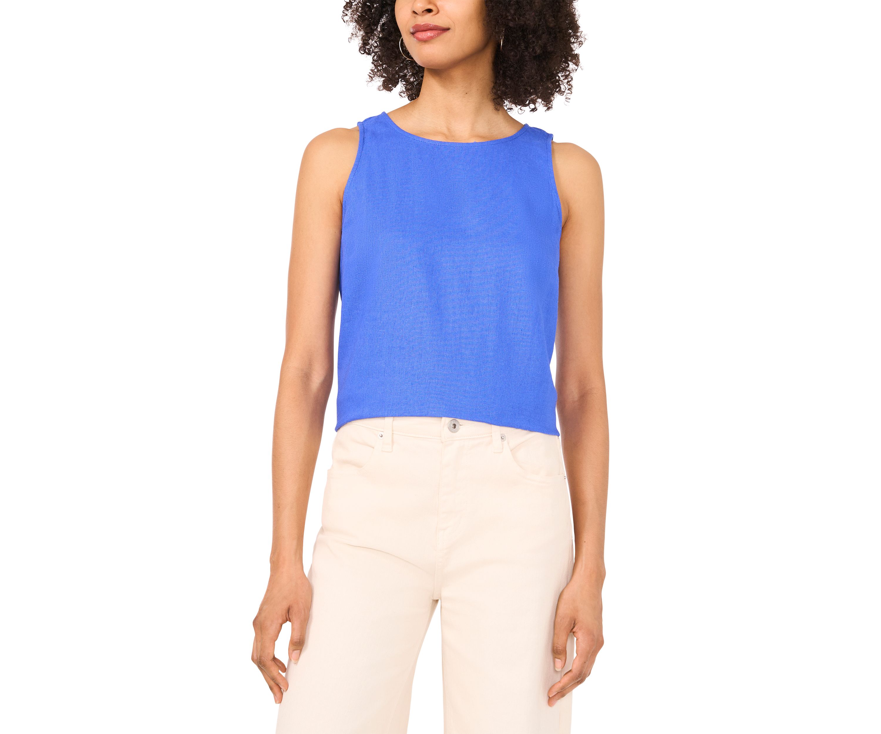 Womens Crew Neck Linen Blend Tank 