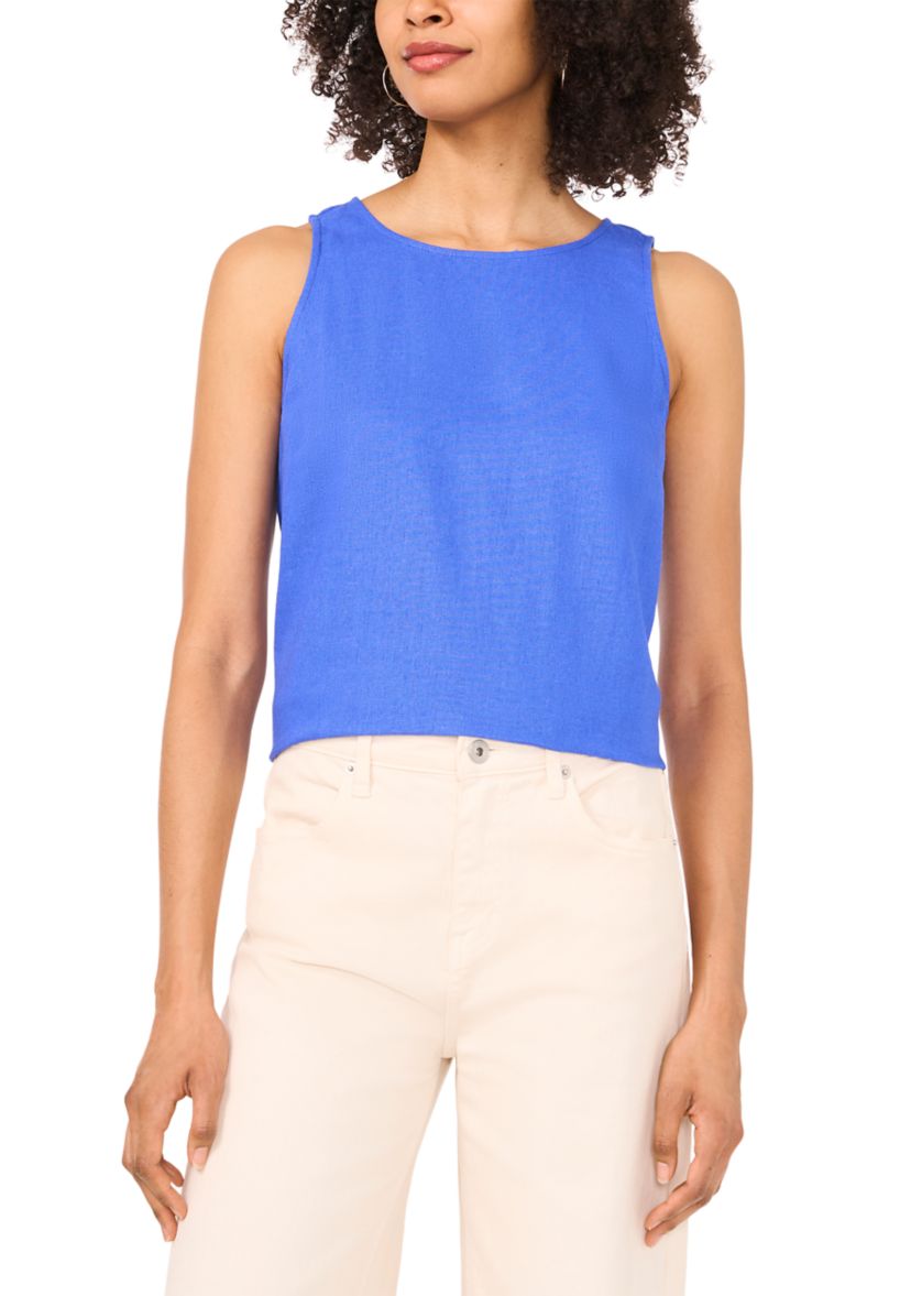 Womens Crew Neck Linen Blend Tank 