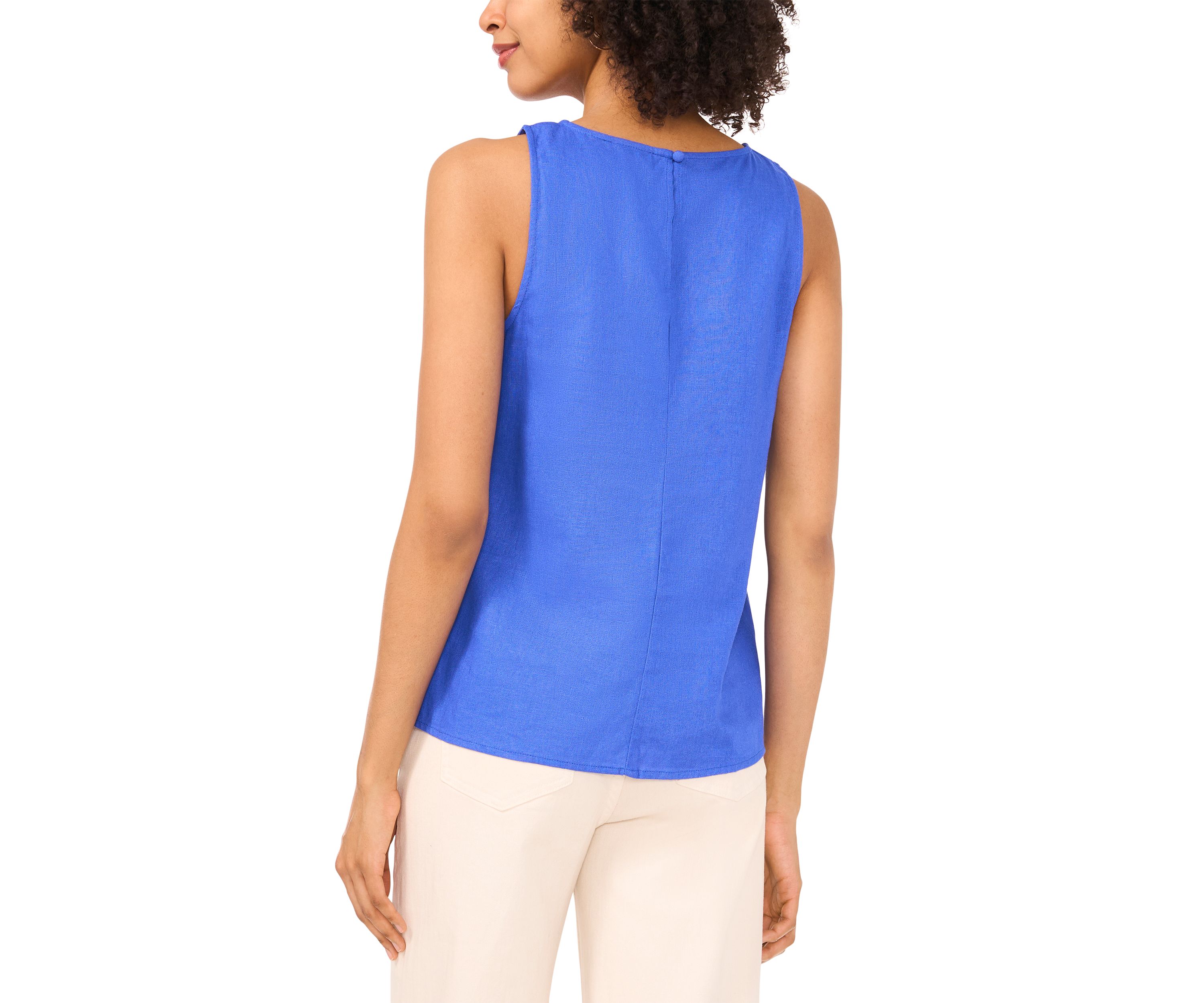 Womens Crew Neck Linen Blend Tank 