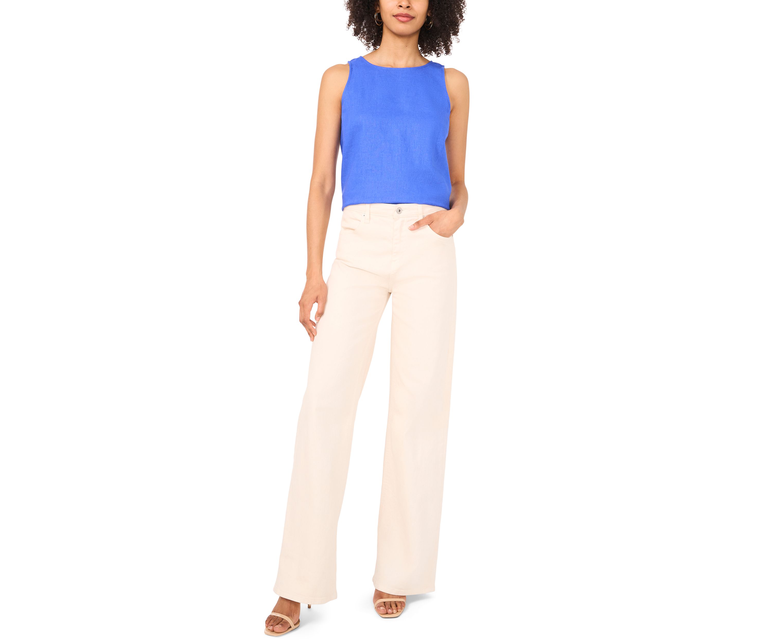 Womens Crew Neck Linen Blend Tank 