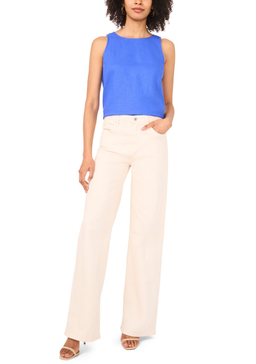 Womens Crew Neck Linen Blend Tank 
