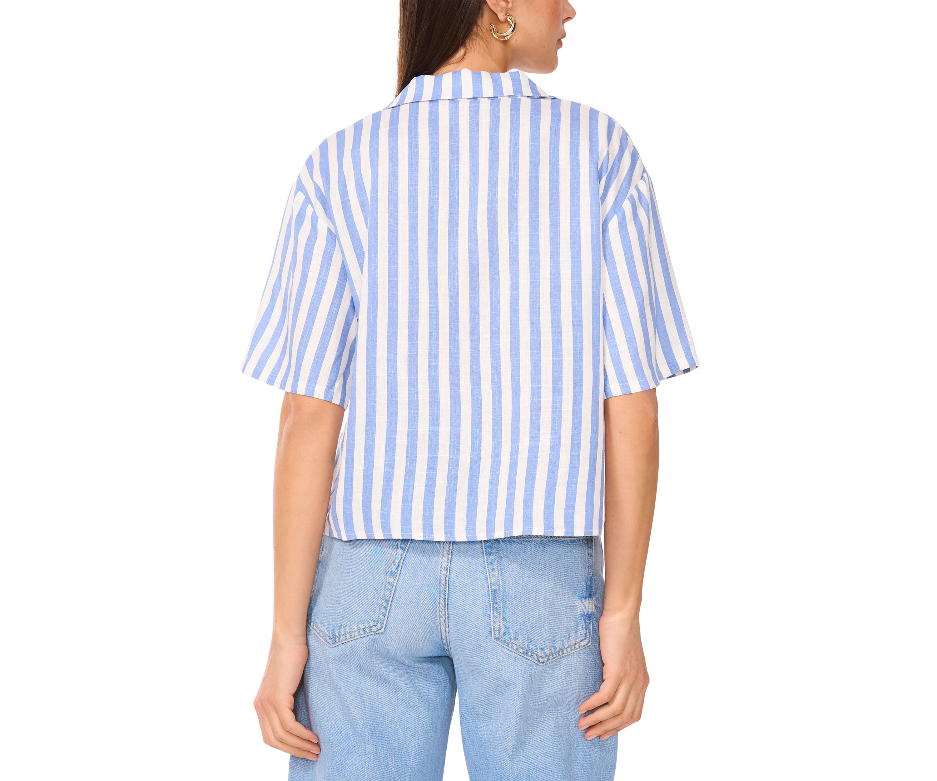 Womens Stripe Linen Blend Camp Shirt