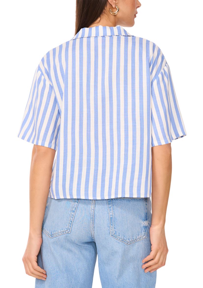 Womens Stripe Linen Blend Camp Shirt