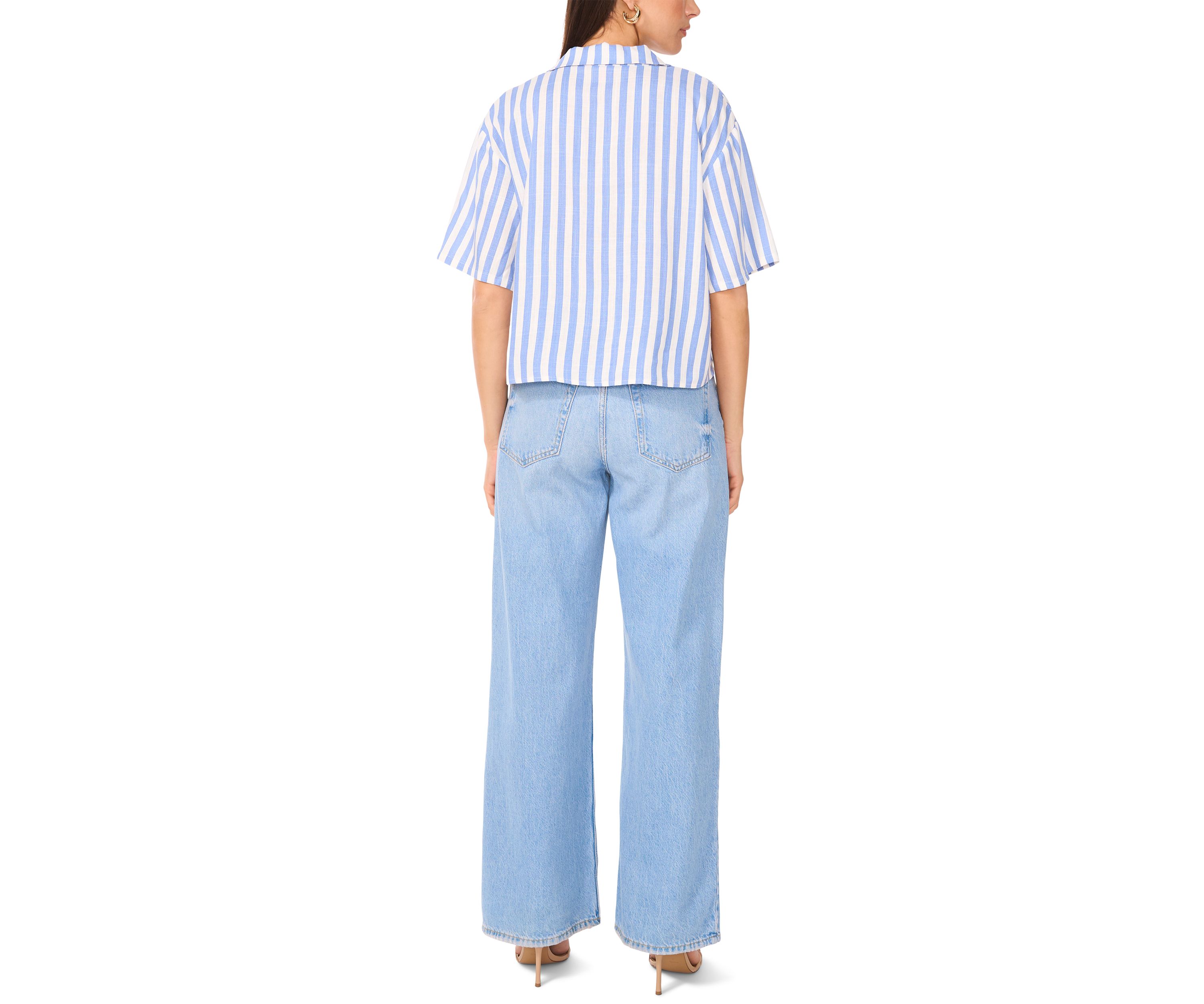 Womens Stripe Linen Blend Camp Shirt