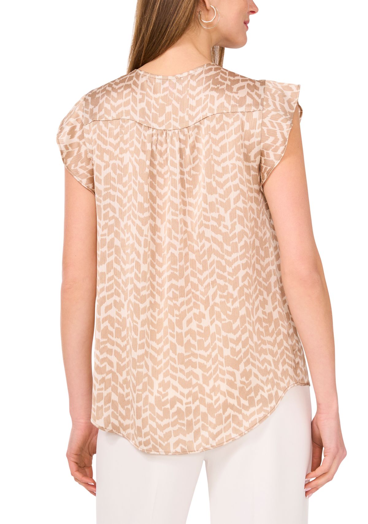 Womens Flutter Sleeve Printed Blouse