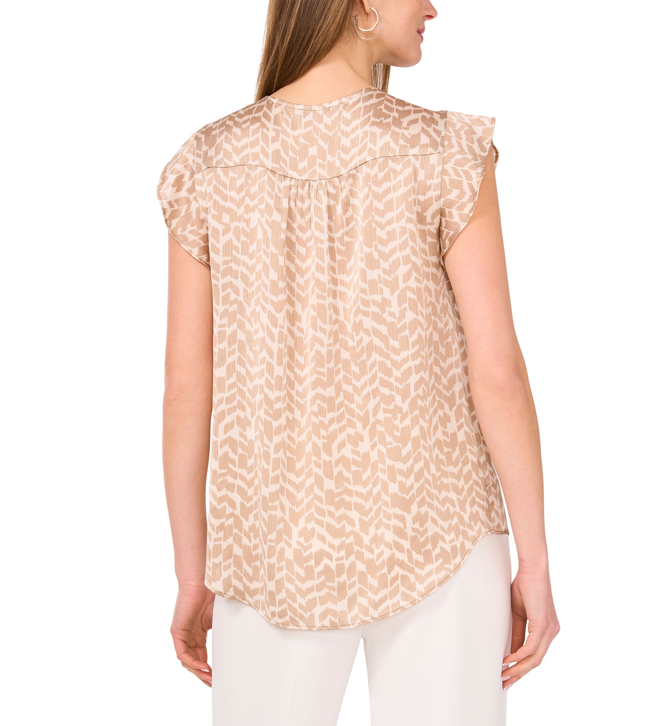 Womens Flutter Sleeve Printed Blouse