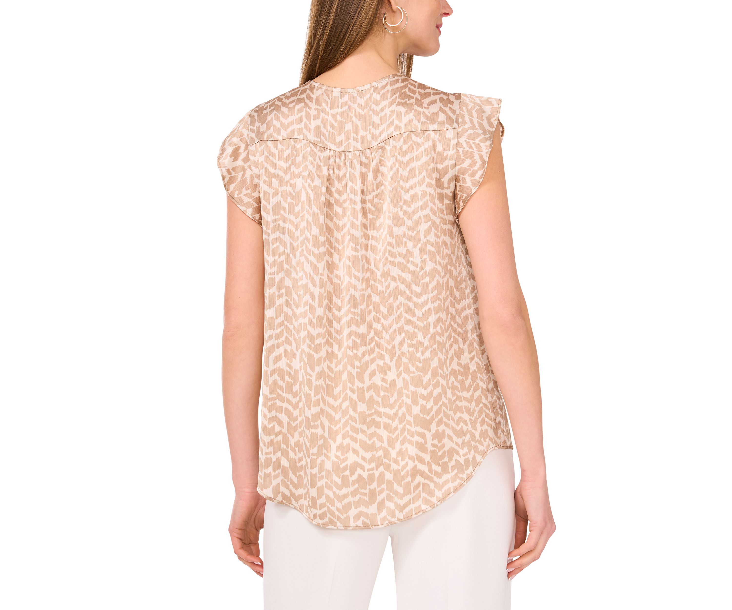 Womens Flutter Sleeve Printed Blouse
