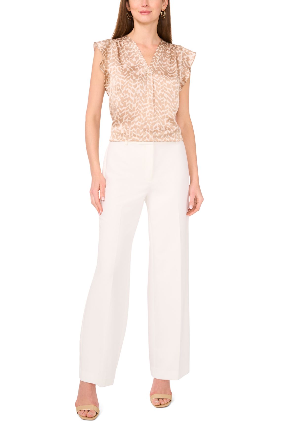 Womens Flutter Sleeve Printed Blouse