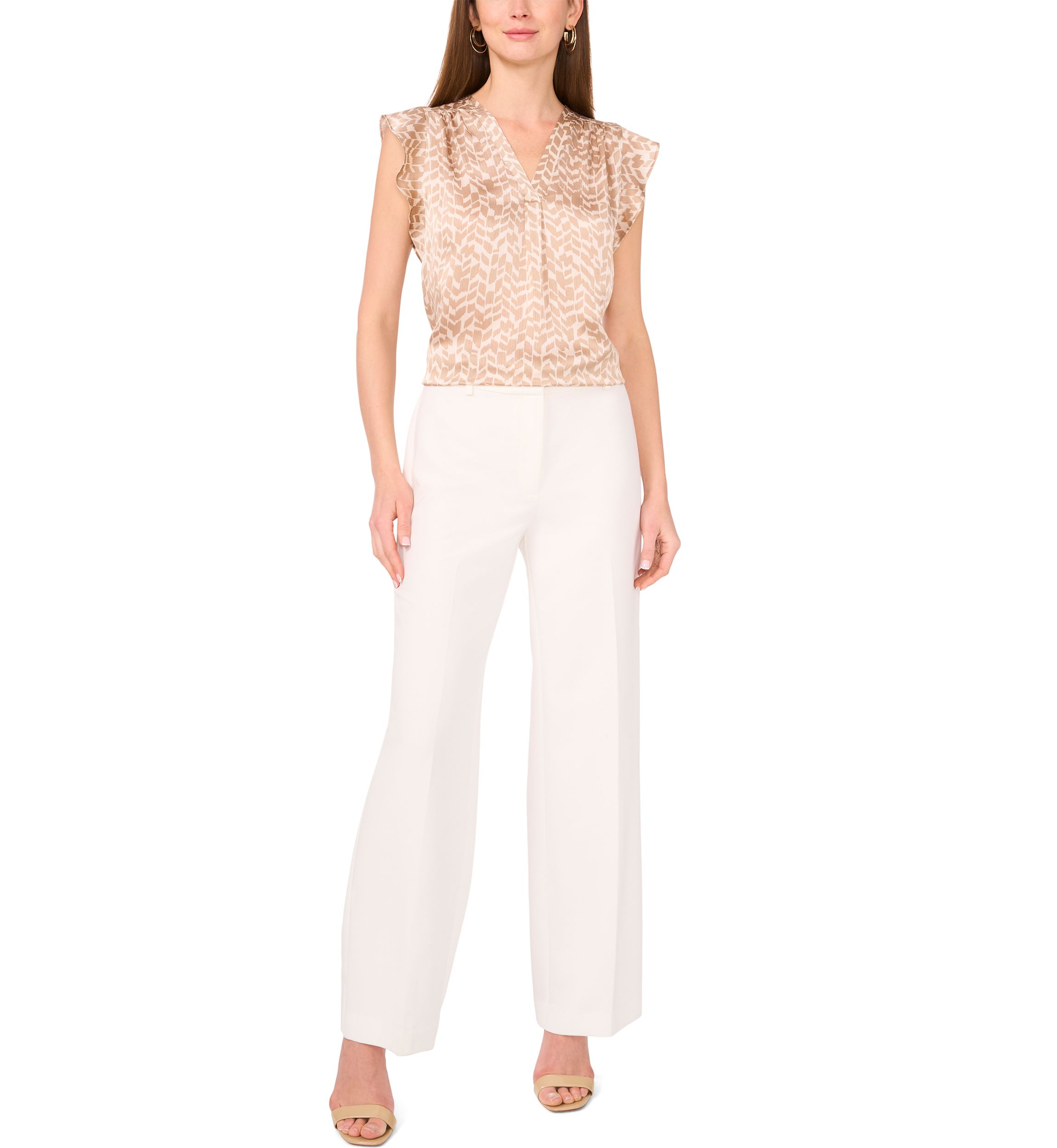 Womens Flutter Sleeve Printed Blouse