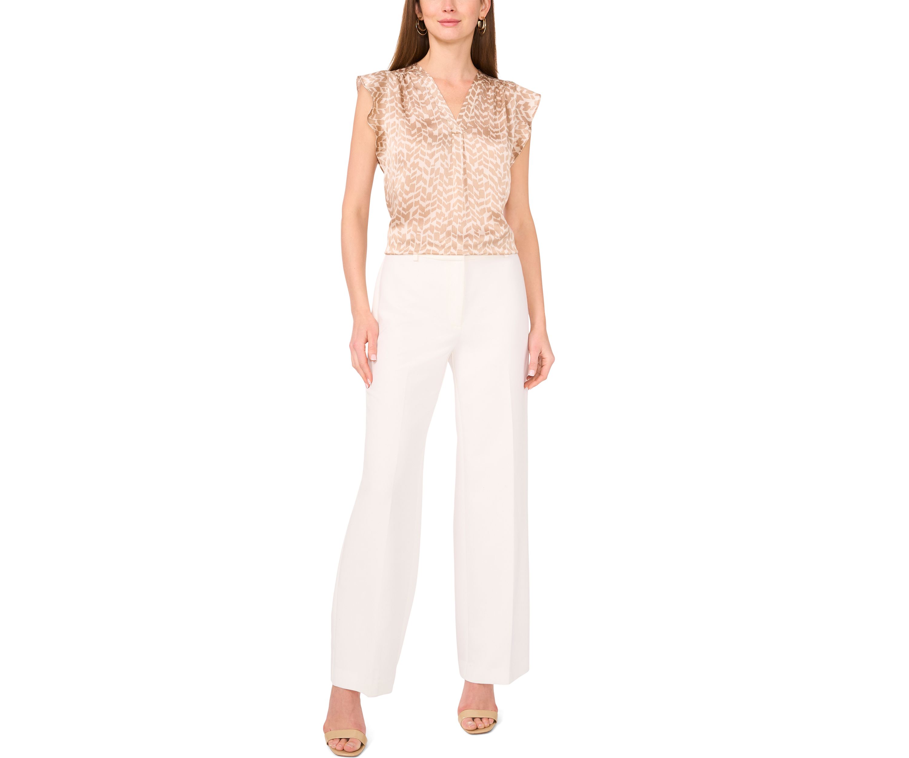 Womens Flutter Sleeve Printed Blouse