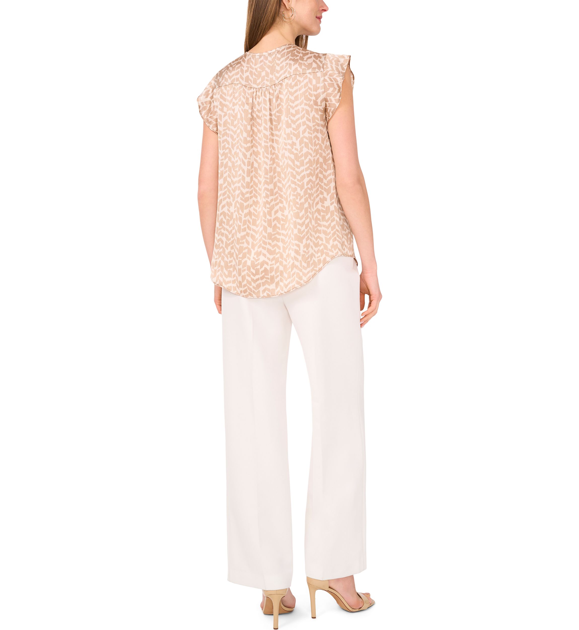 Womens Flutter Sleeve Printed Blouse