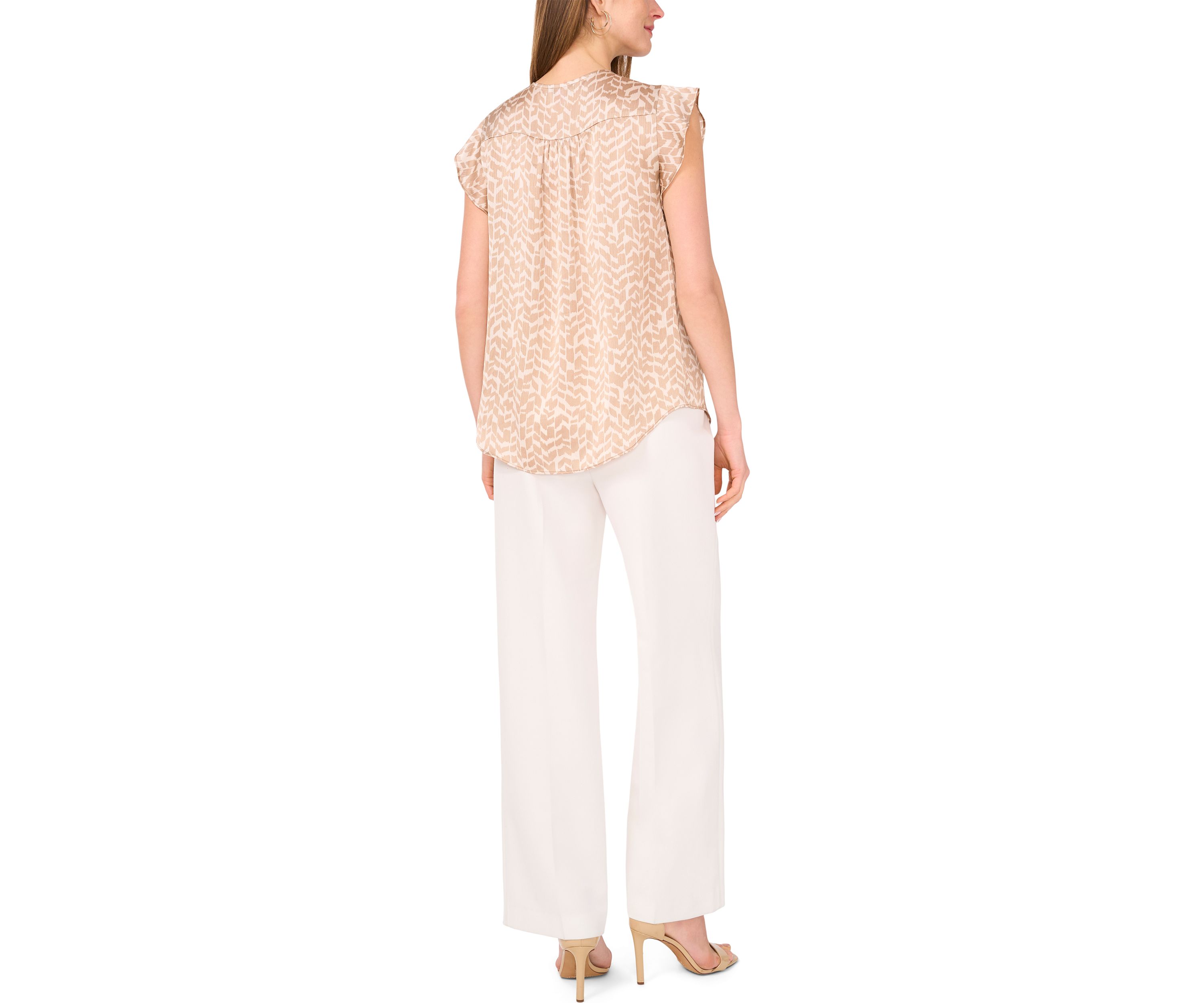Womens Flutter Sleeve Printed Blouse