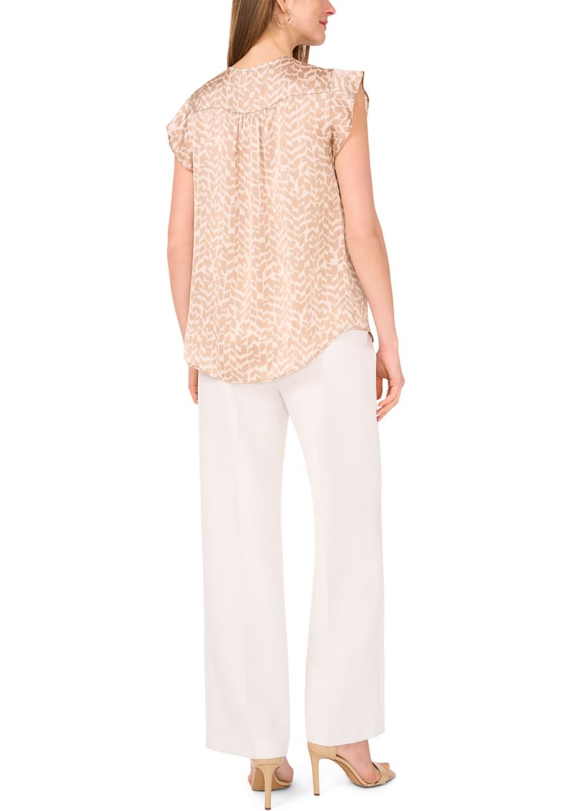 Womens Flutter Sleeve Printed Blouse