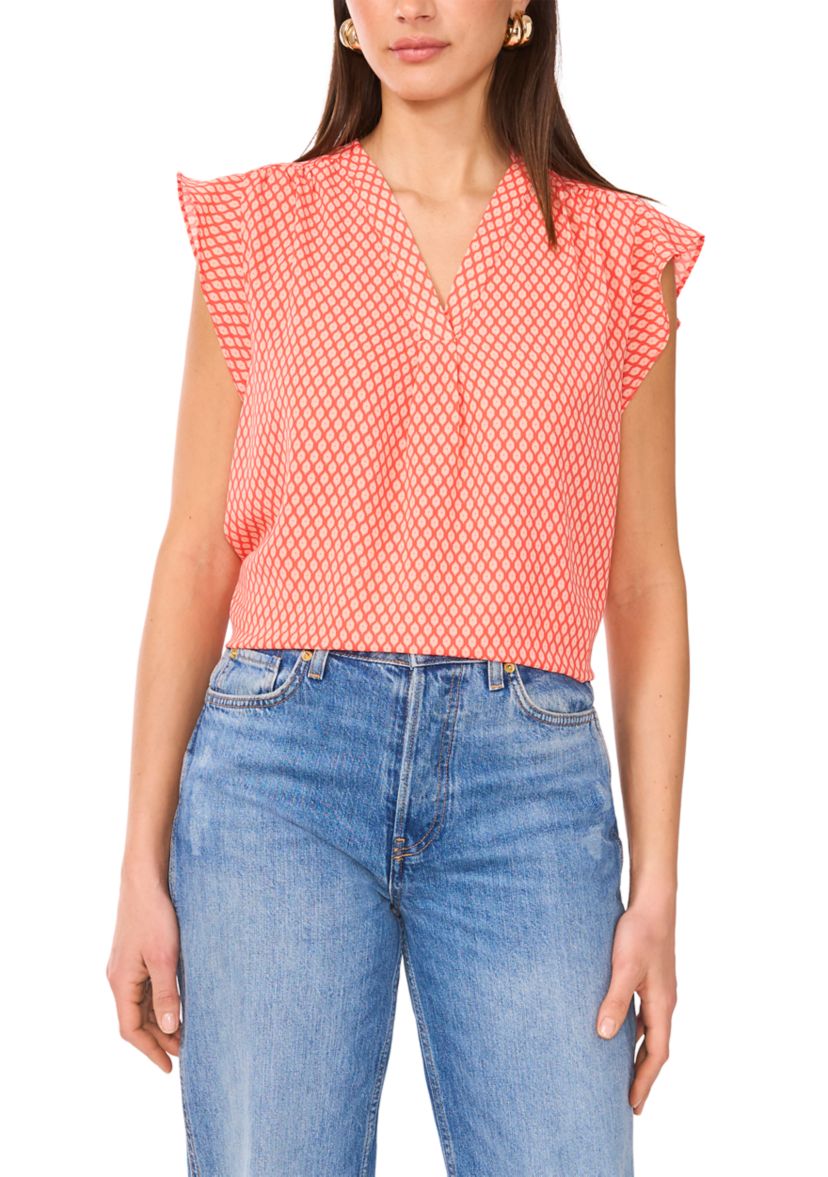 Womens Flutter Sleeve Floral Blouse