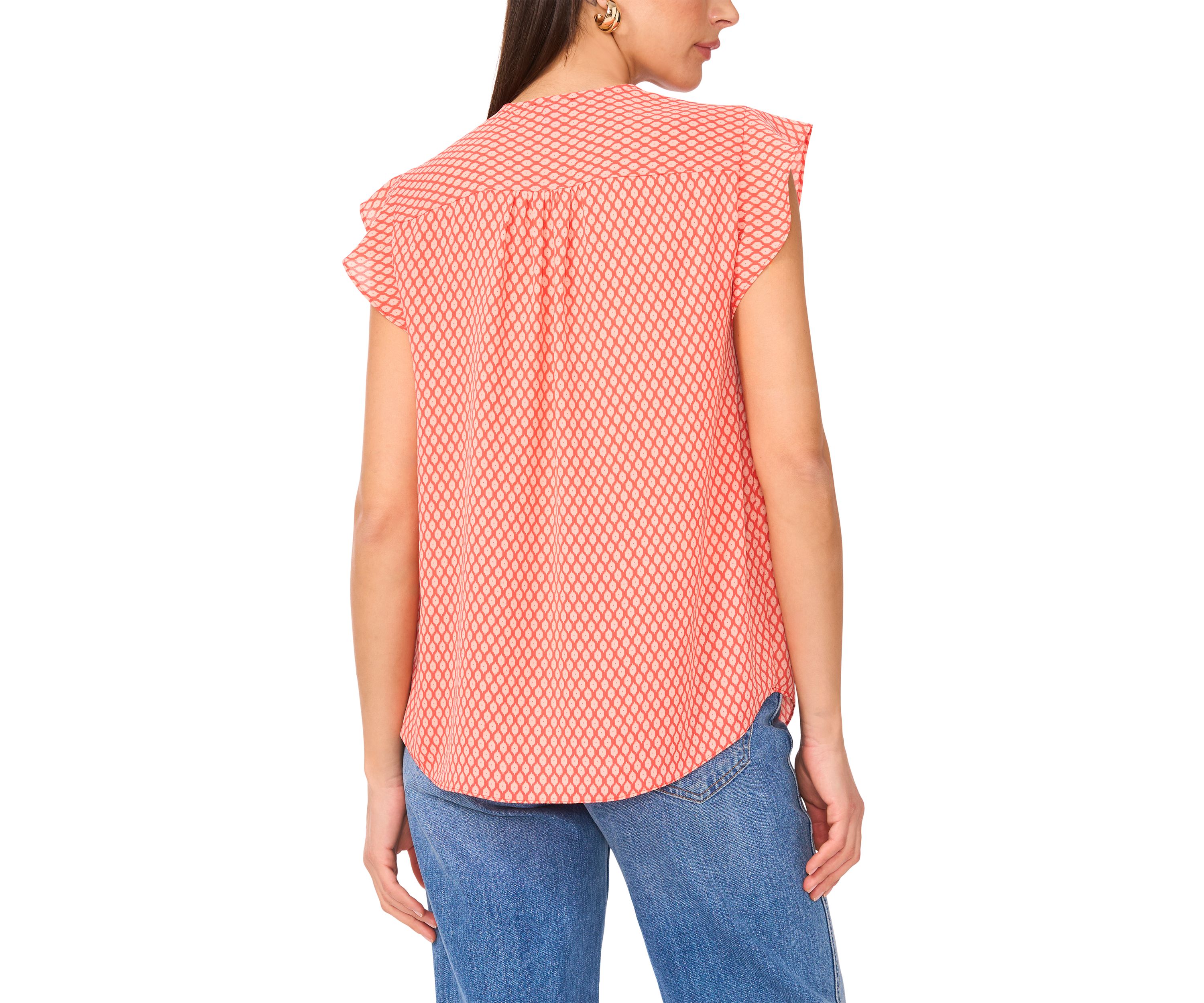 Womens Flutter Sleeve Floral Blouse