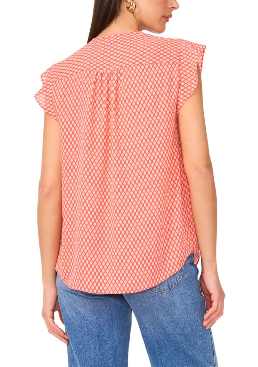 Womens Flutter Sleeve Floral Blouse