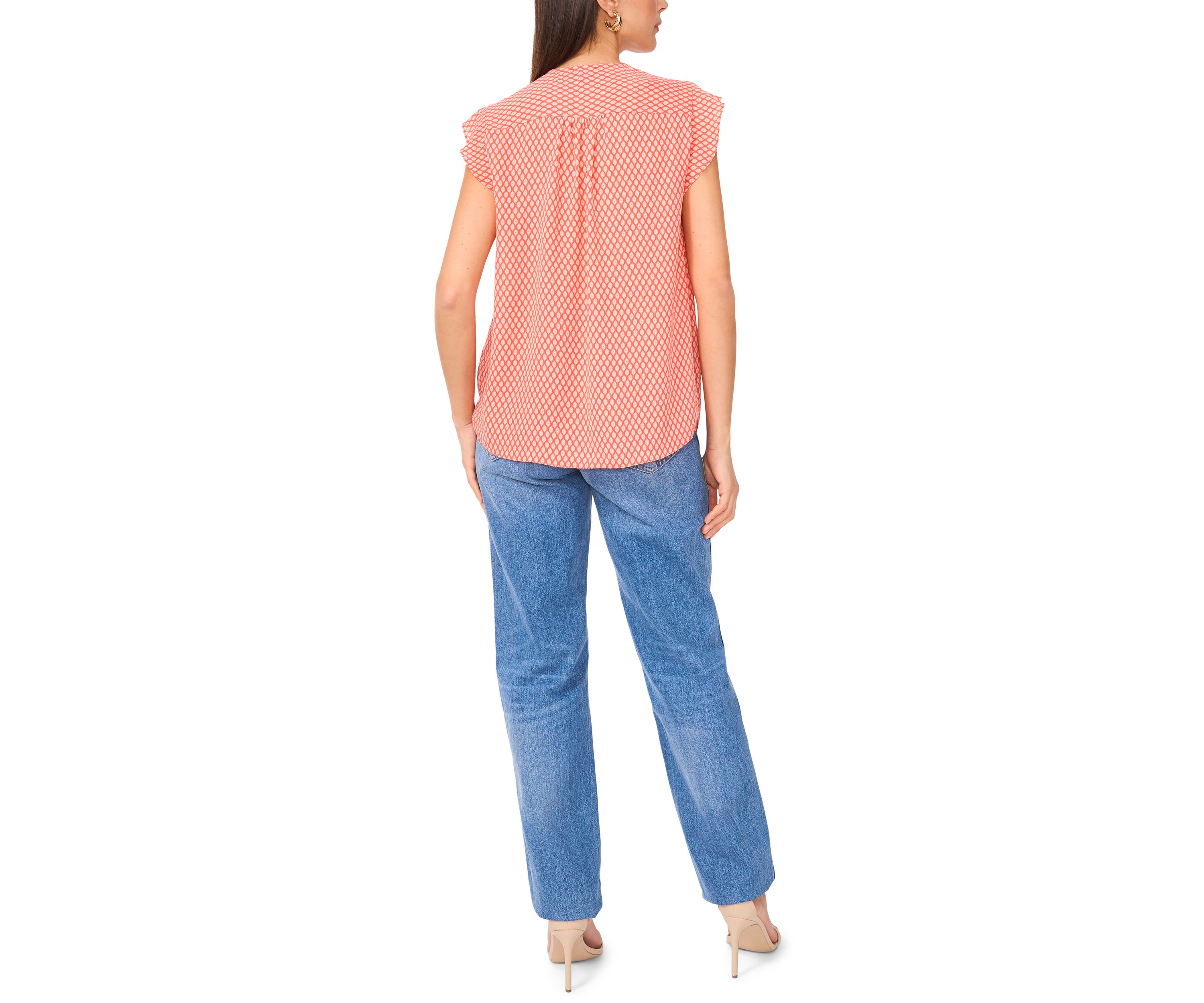 Womens Flutter Sleeve Floral Blouse