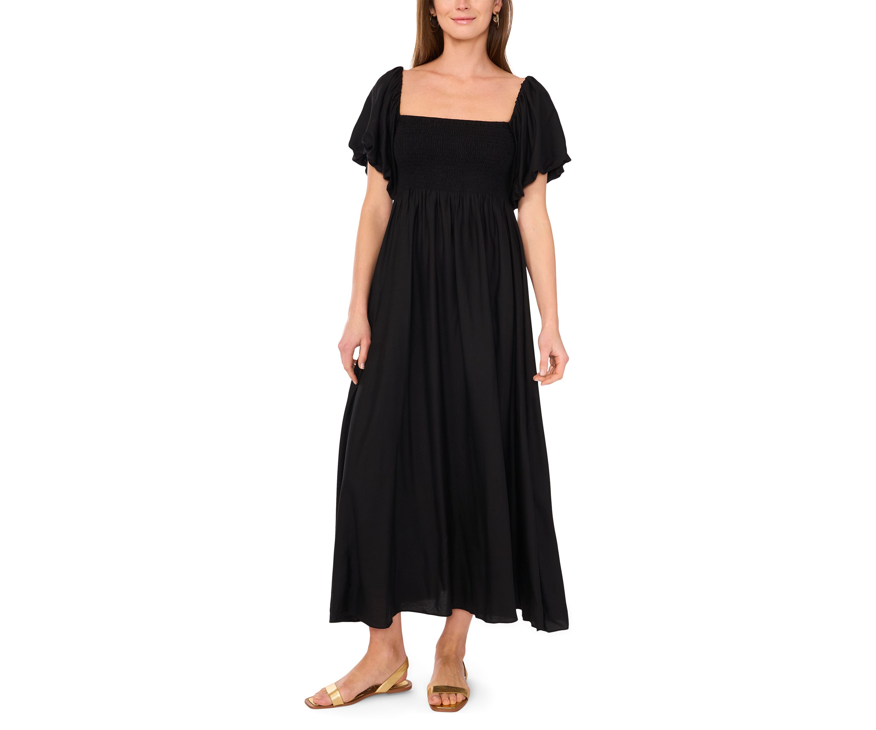 Womens Square Neck Flutter Sleeve Maxi Dress