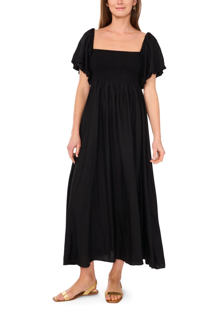 Womens Square Neck Flutter Sleeve Maxi Dress