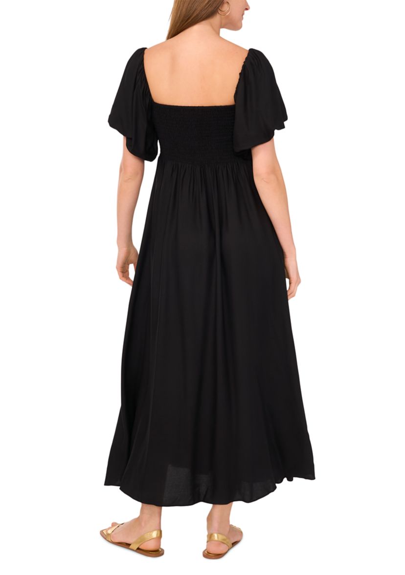 Womens Square Neck Flutter Sleeve Maxi Dress