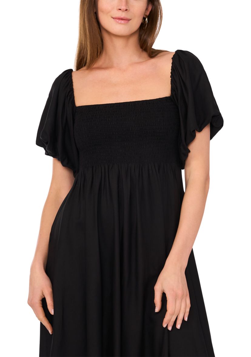 Womens Square Neck Flutter Sleeve Maxi Dress