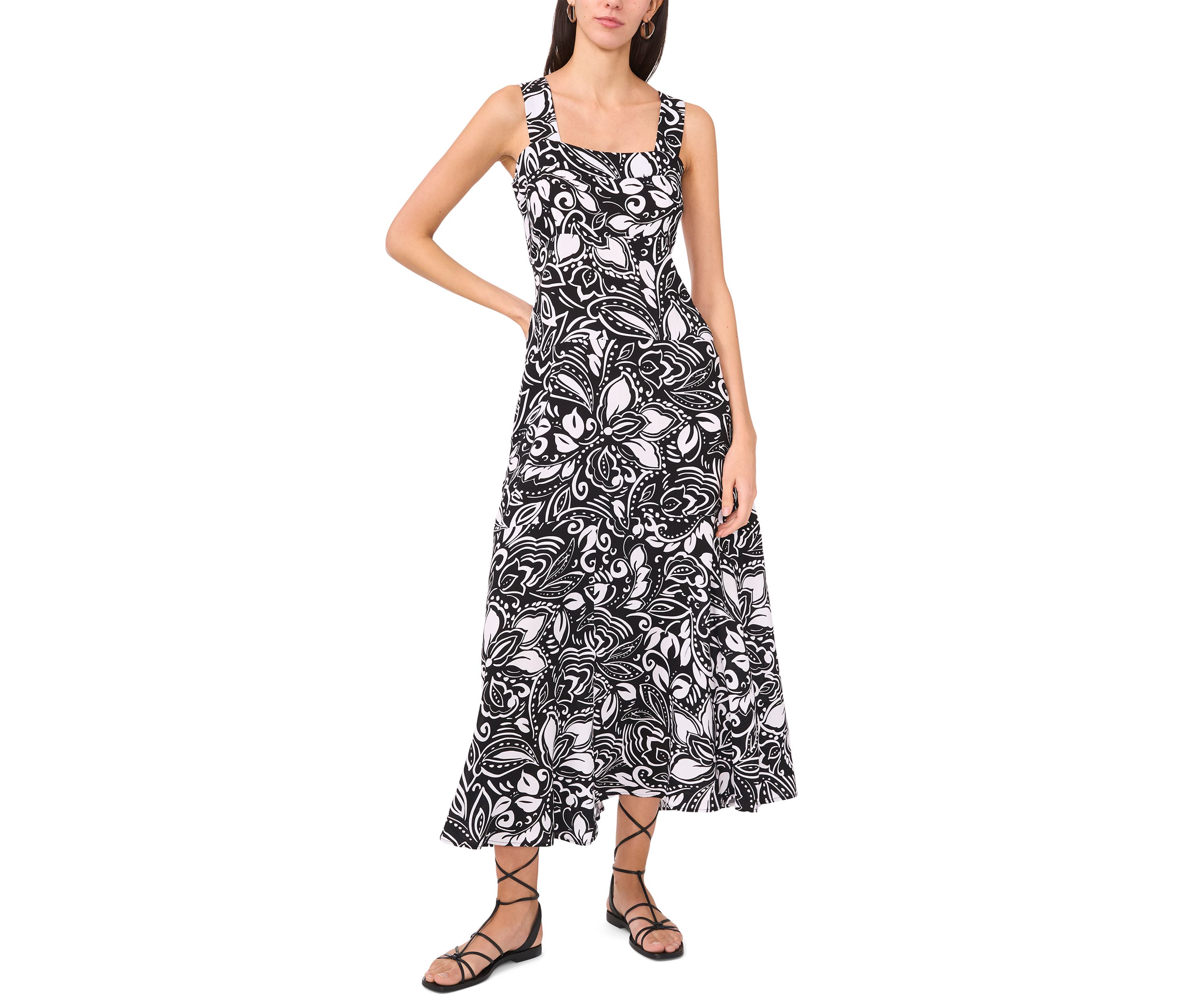 Womens Floral Square Neck Challis Dress