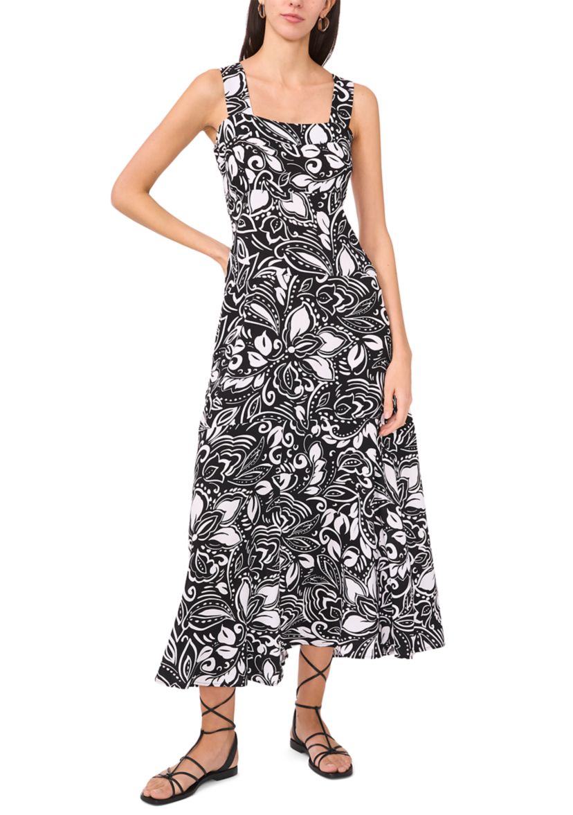 Womens Floral Square Neck Challis Dress