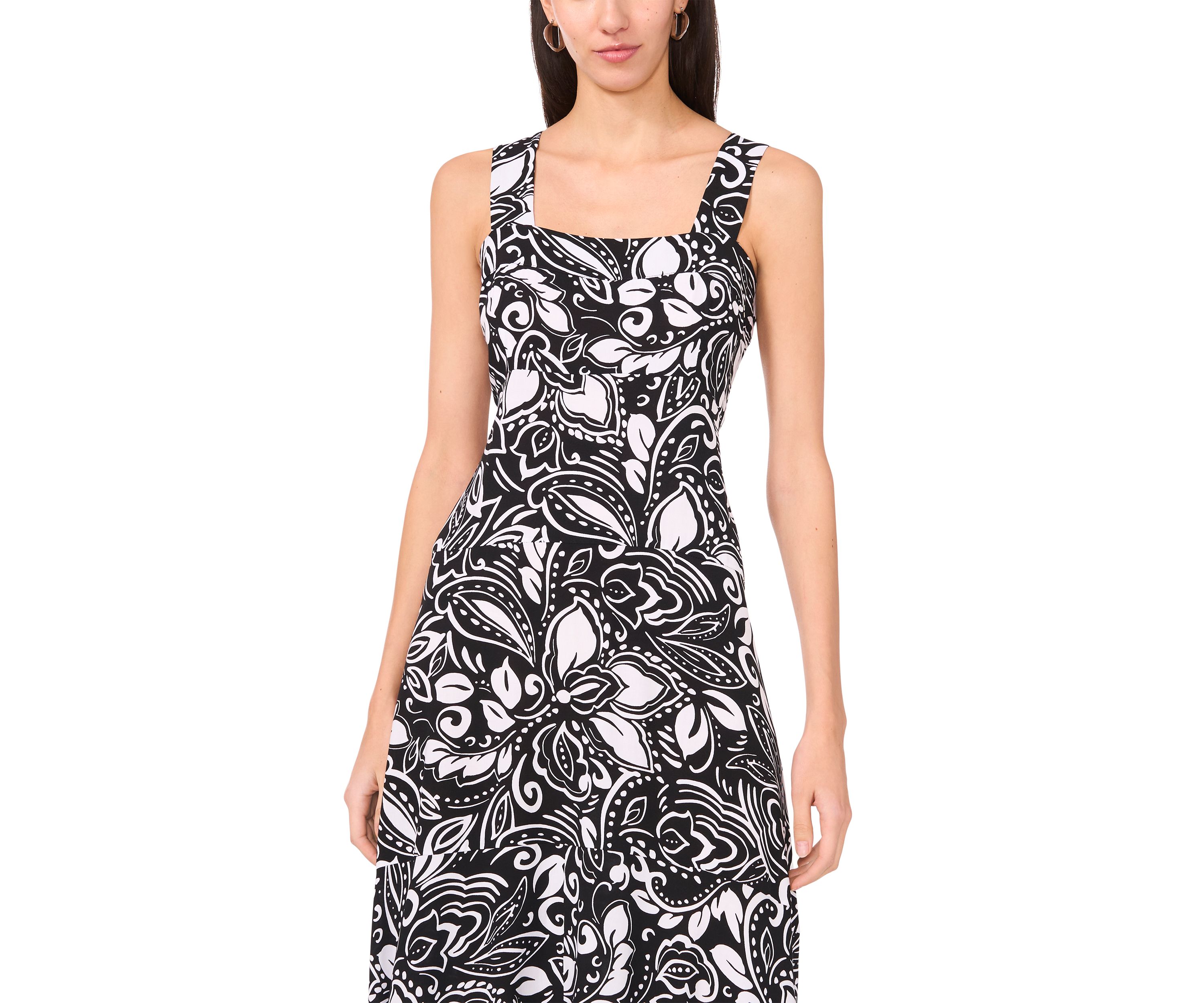 Womens Floral Square Neck Challis Dress