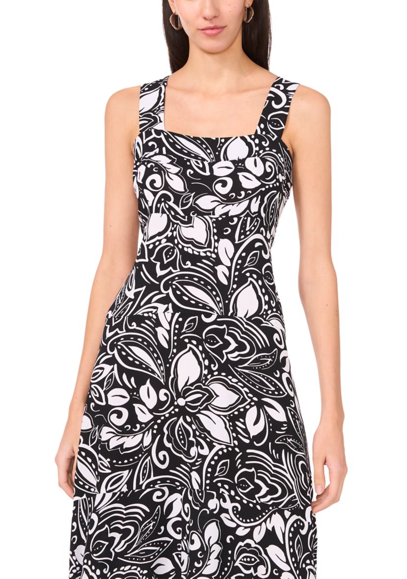 Womens Floral Square Neck Challis Dress