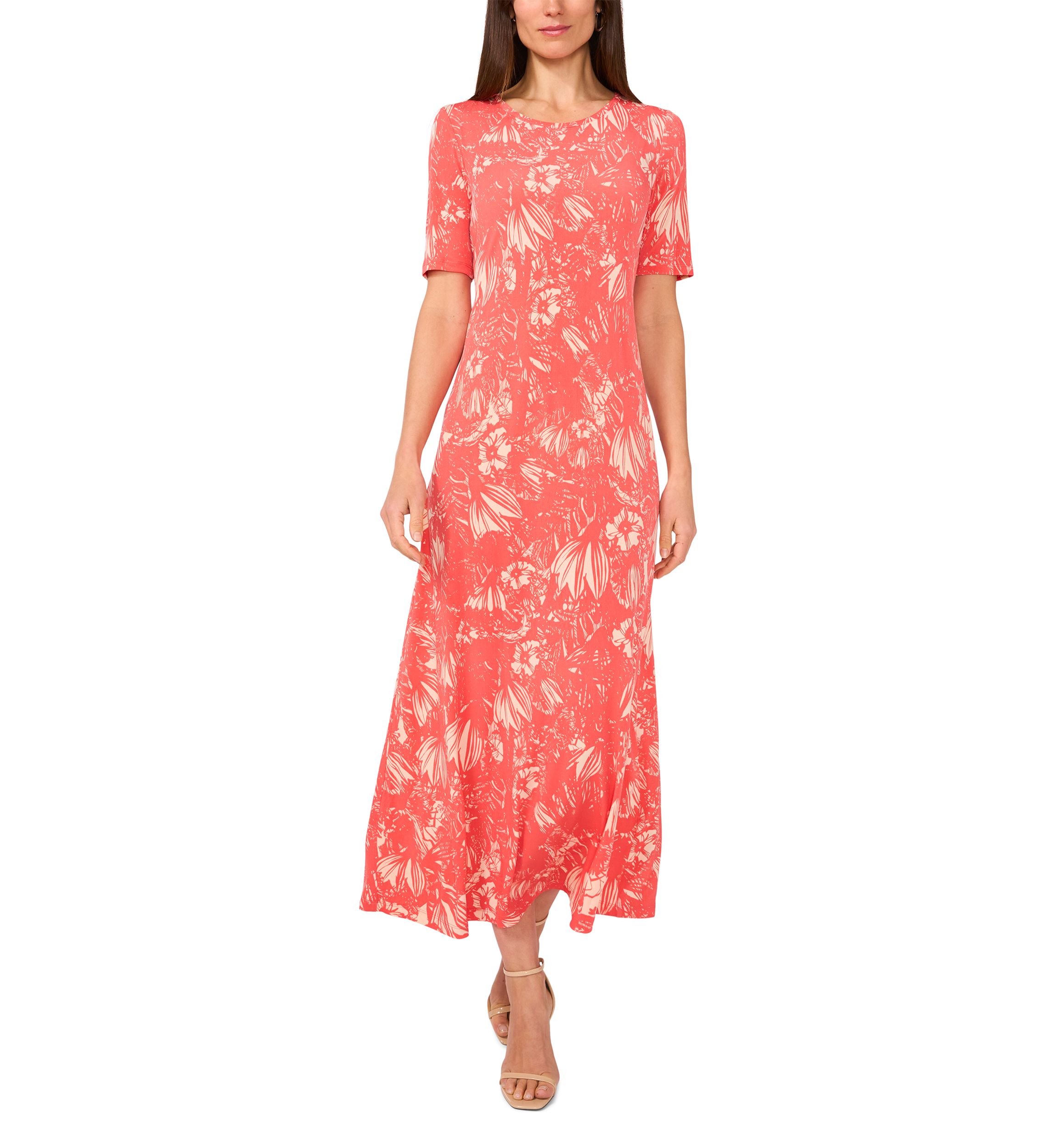 Womens Short Sleeve Floral Midi Dress