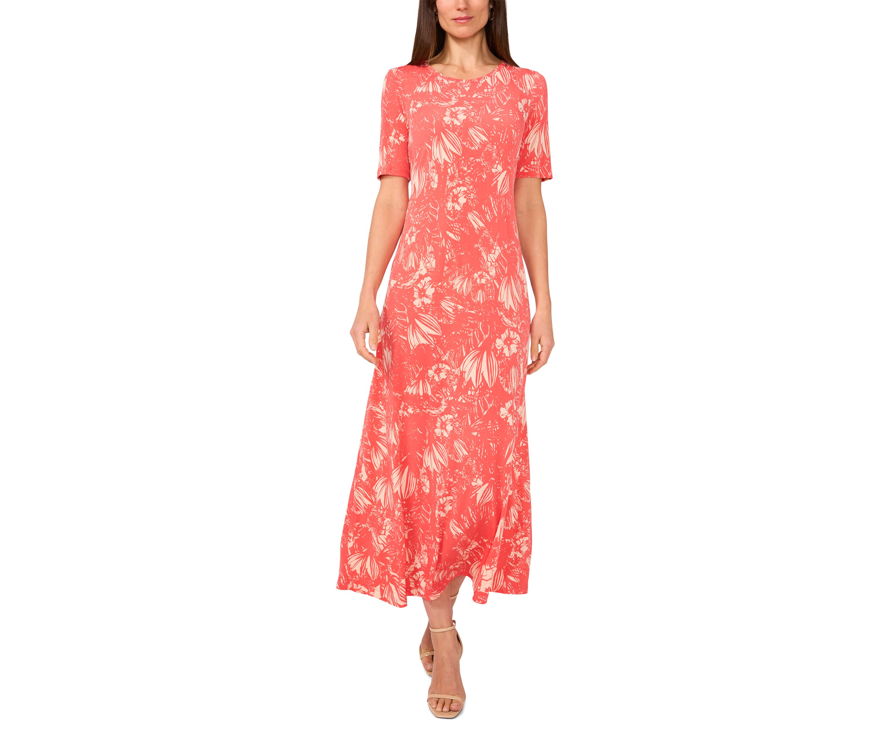 Womens Short Sleeve Floral Midi Dress