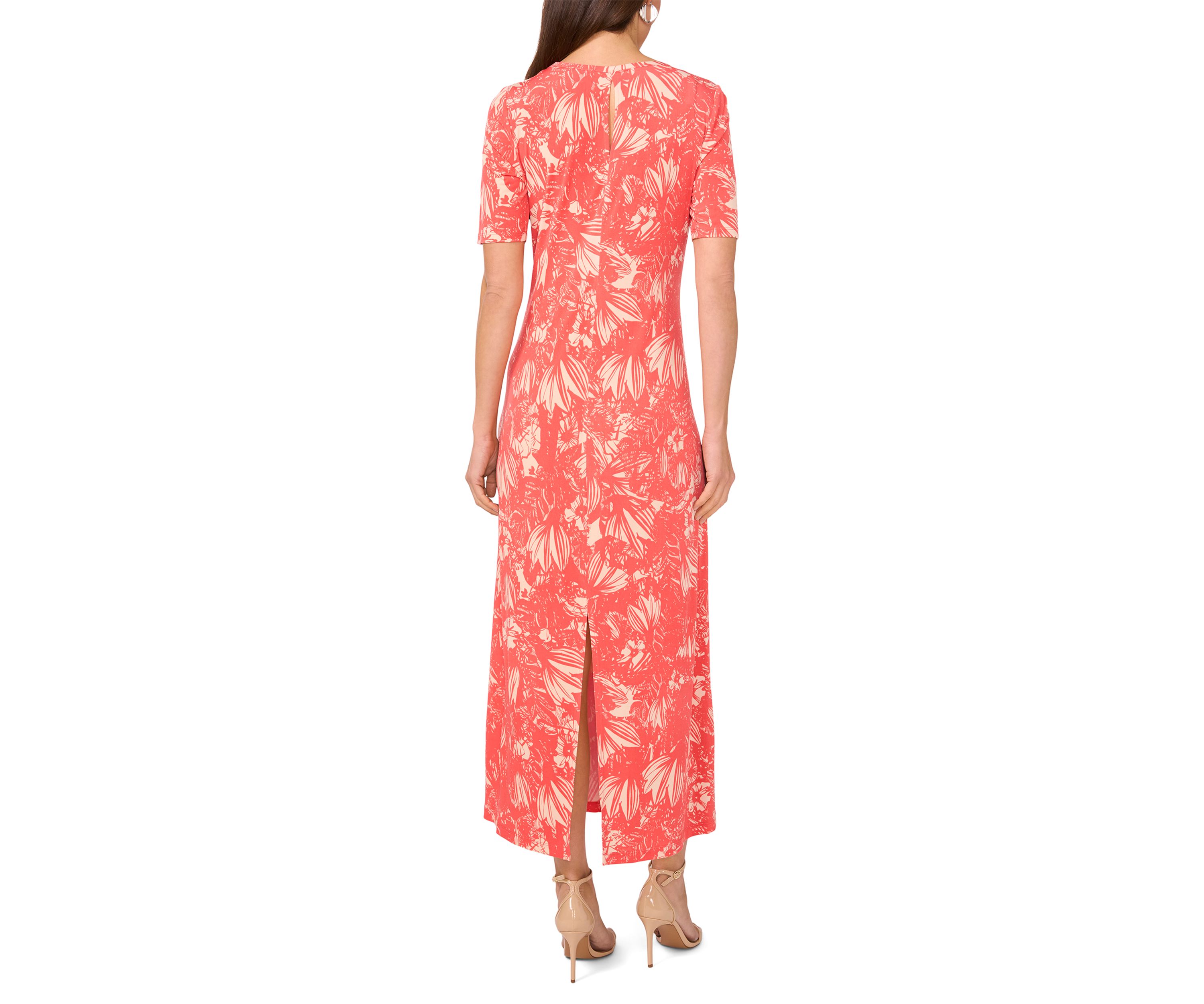 Womens Short Sleeve Floral Midi Dress