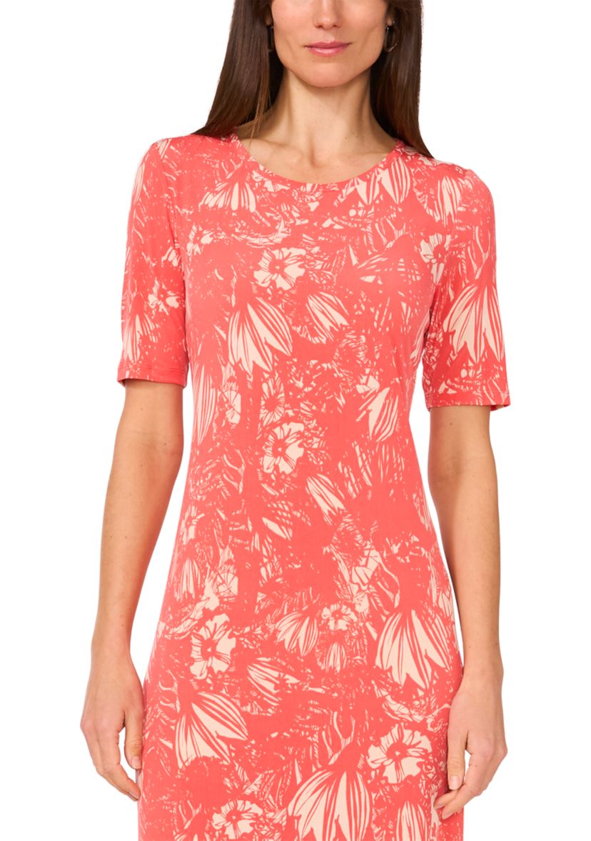 Womens Short Sleeve Floral Midi Dress