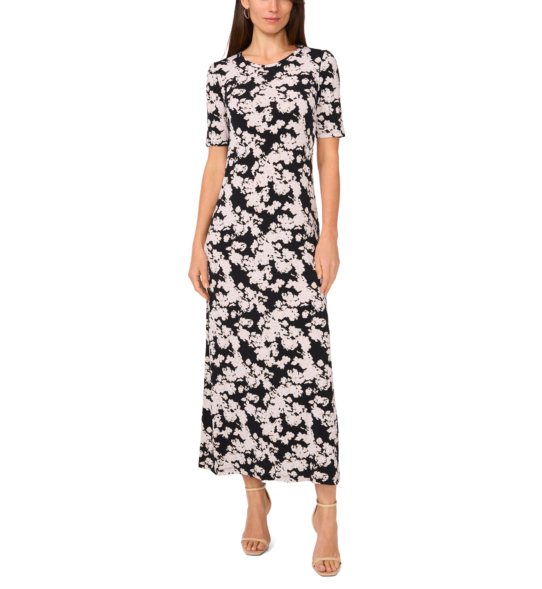 Womens Short Sleeve Floral Midi Dress