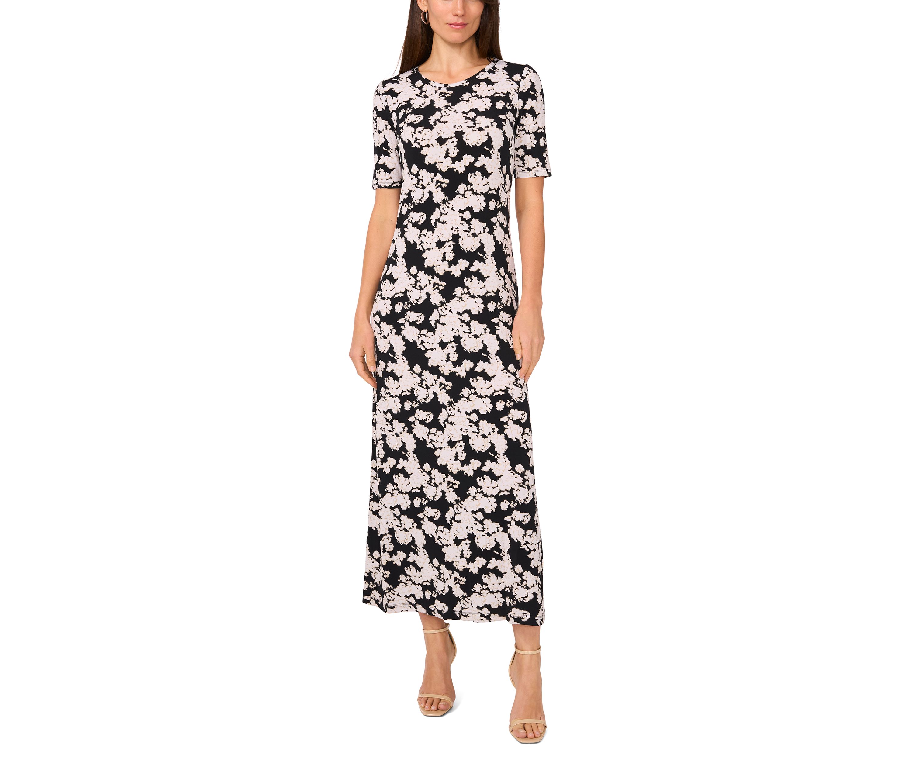 Womens Short Sleeve Floral Midi Dress