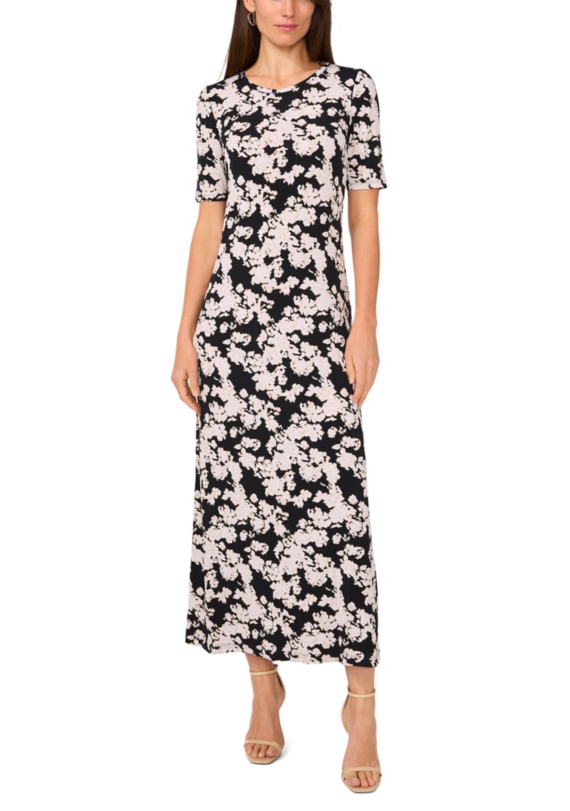 Womens Short Sleeve Floral Midi Dress