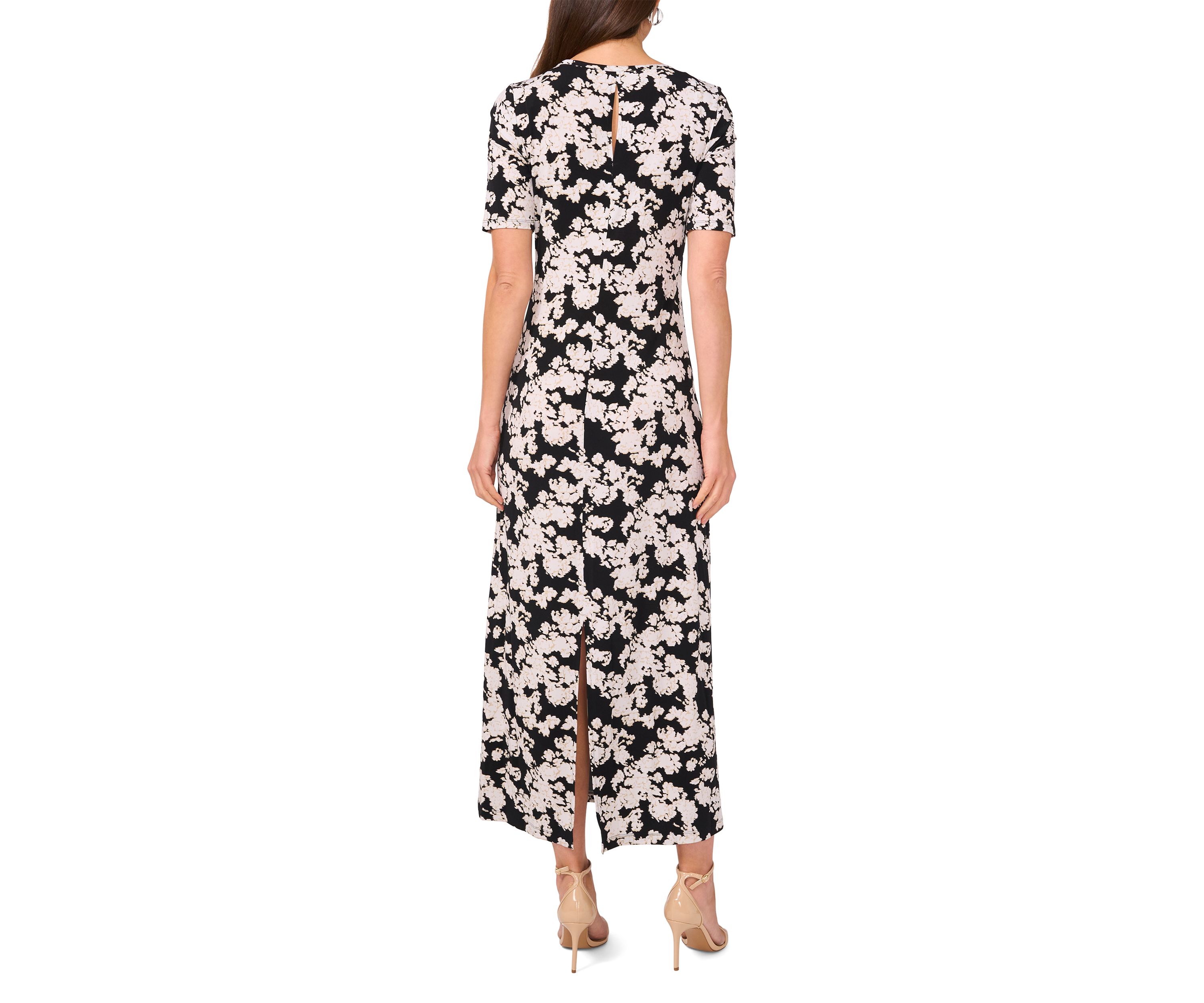 Womens Short Sleeve Floral Midi Dress