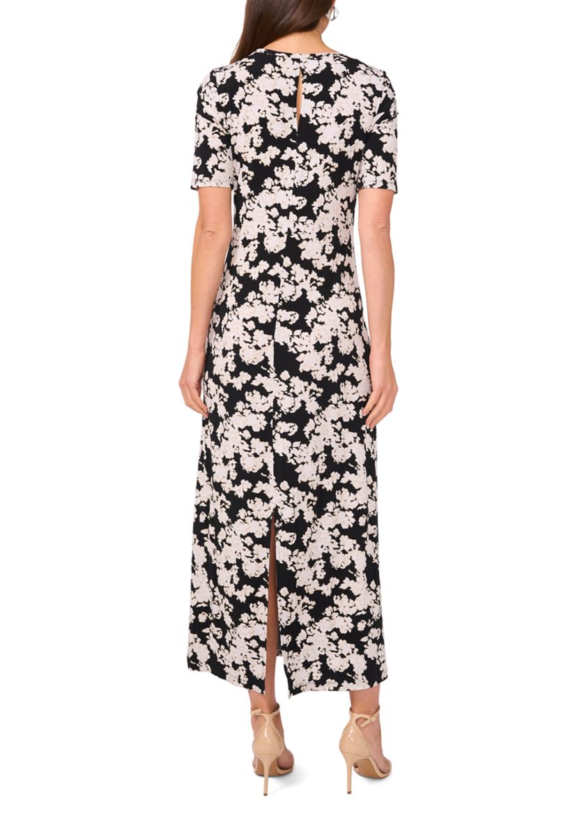 Womens Short Sleeve Floral Midi Dress