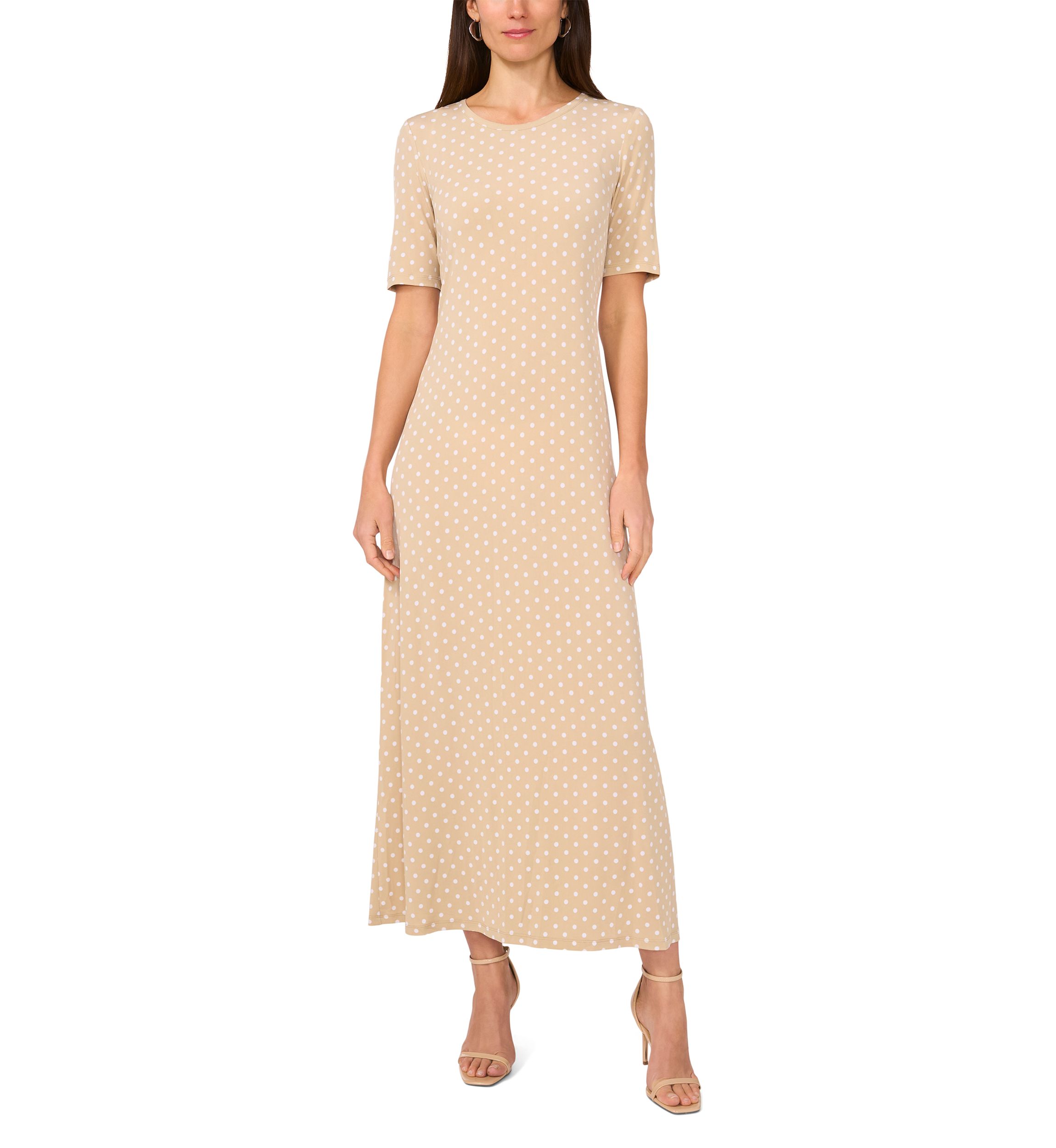 Womens Short Sleeve Dot Print Midi Dress
