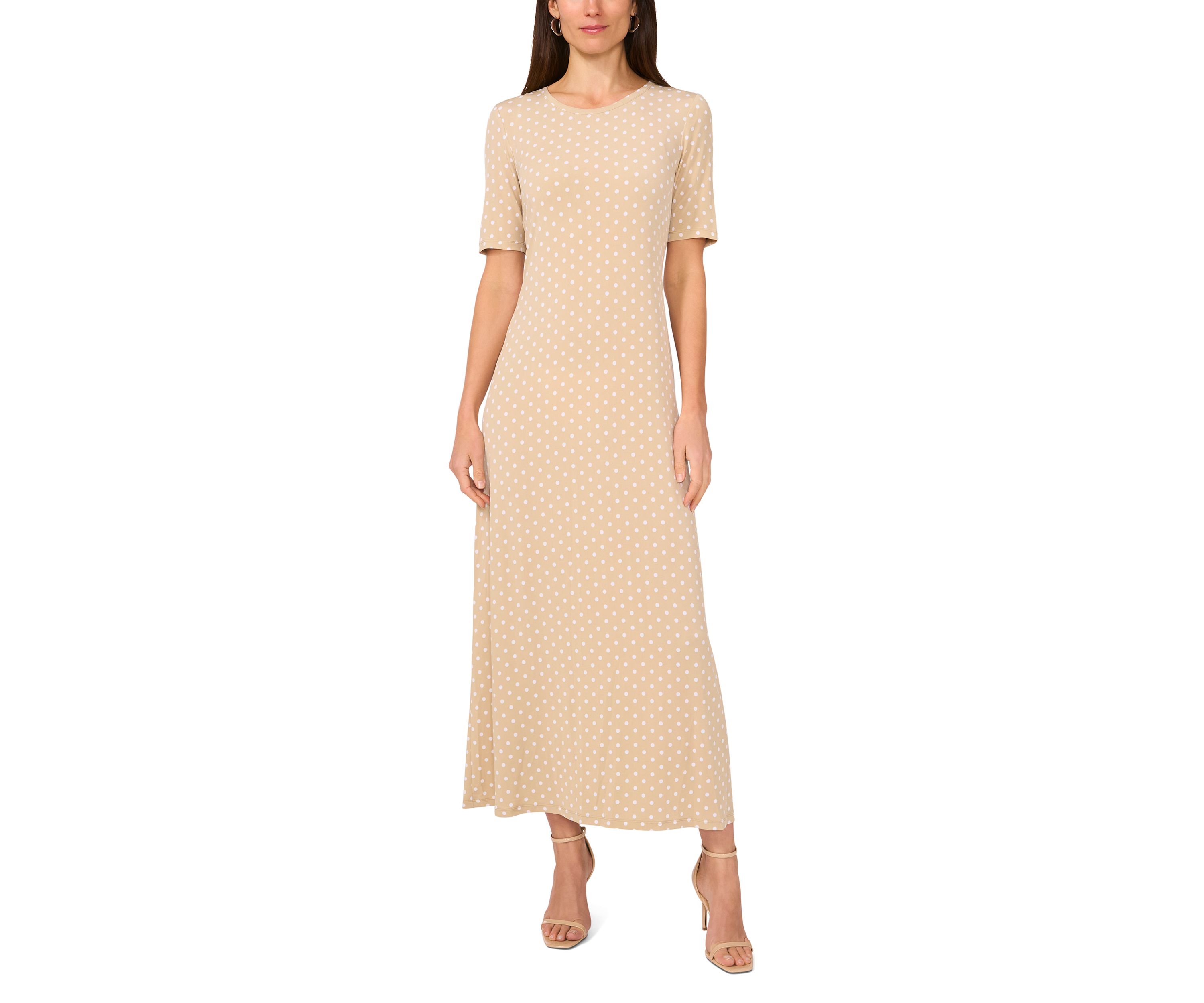 Womens Short Sleeve Dot Print Midi Dress