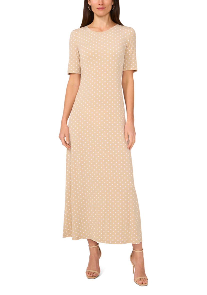 Womens Short Sleeve Dot Print Midi Dress