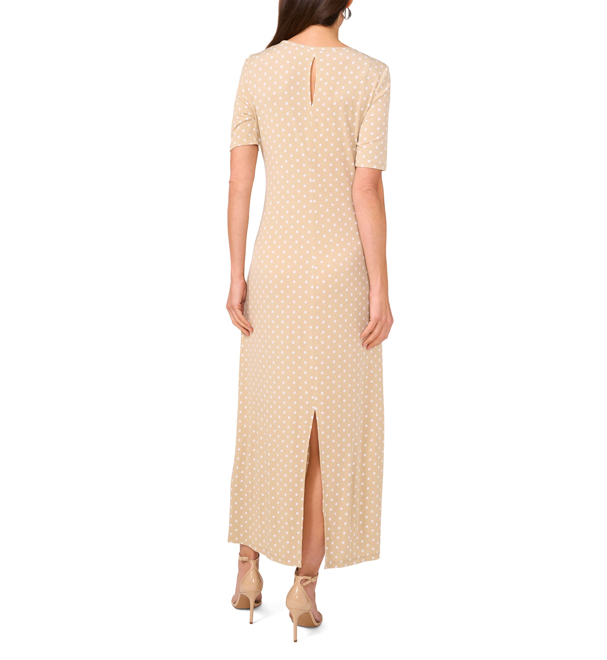 Womens Short Sleeve Dot Print Midi Dress