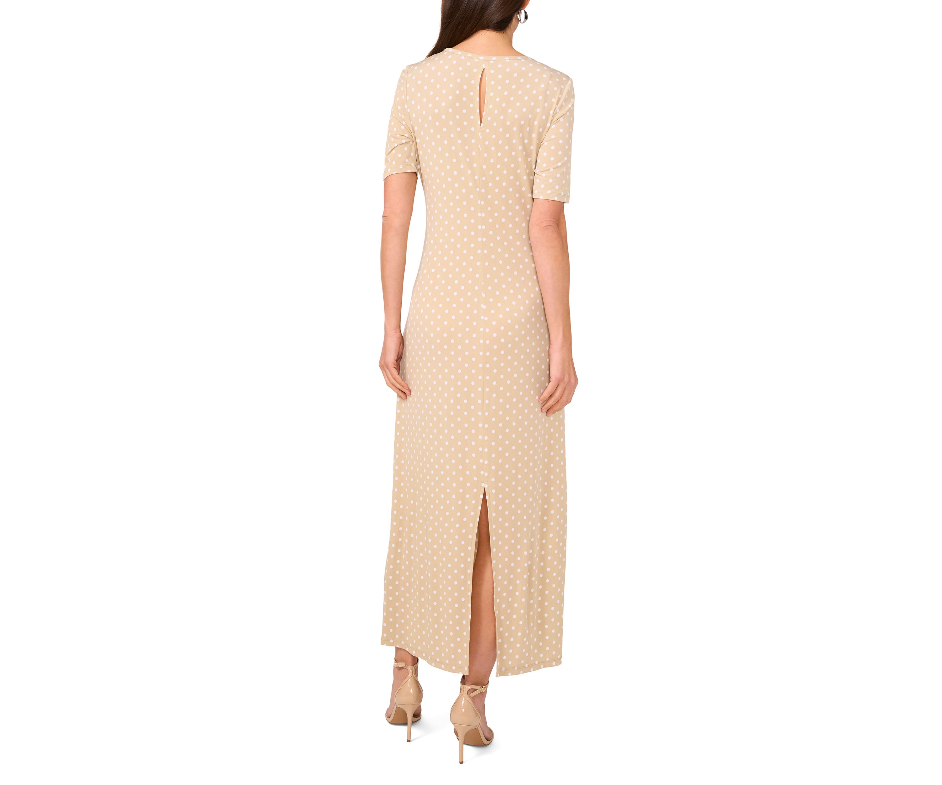 Womens Short Sleeve Dot Print Midi Dress